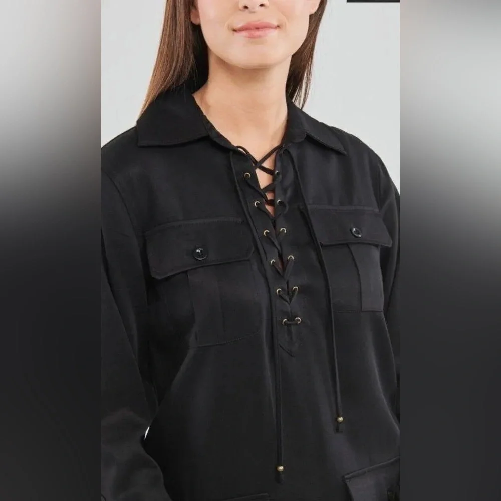 Ralph Lauren Black Label - Long Sleeve Lace-up Shirt Dress - Size 6 - Picture 3 of 6